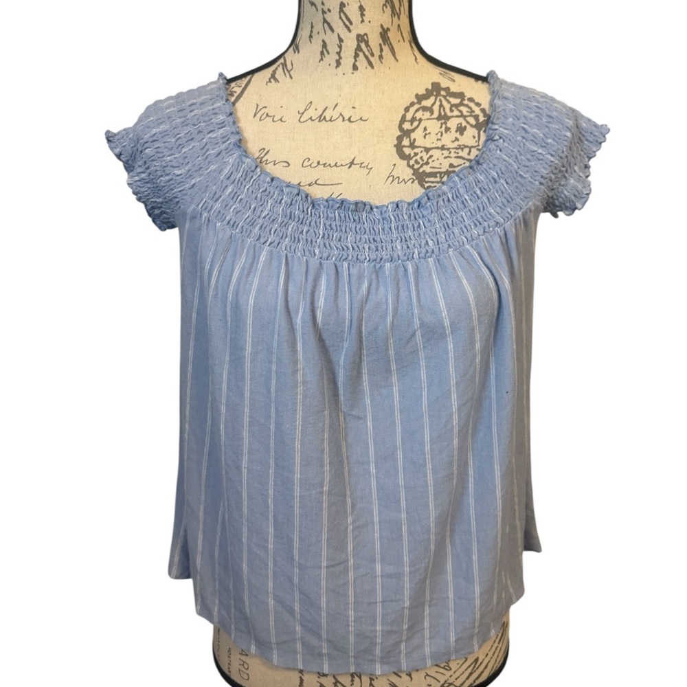 American Eagle Light Blue Striped Off The Shoulder Women's Top Size M
